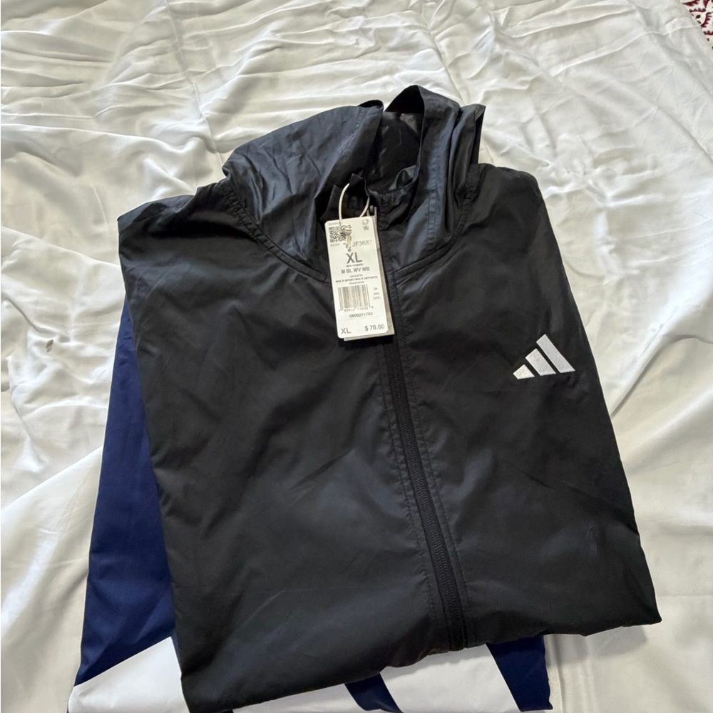 adidas Black Hooded Windbreaker with White Logo